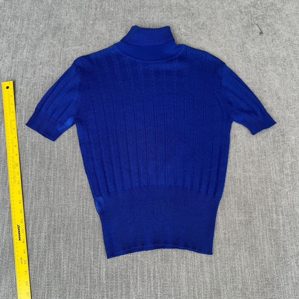 Dana Buchman Turtleneck Sweater Womens Large Blue Silk Ribbed Cozy Knit Pullover